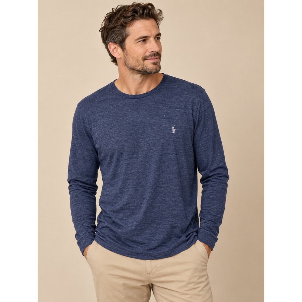 Polo Ralph Lauren Mens T-Shirt XL Navy Blue Custom Fit Long Sleeve Pony Logo